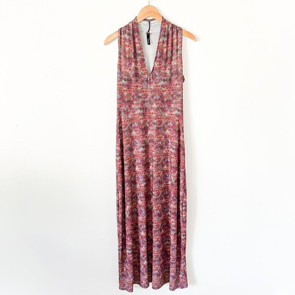 Deborah Viereck Women’s Multi Colored Chevron Halter No Wrinkle Maxi Dress